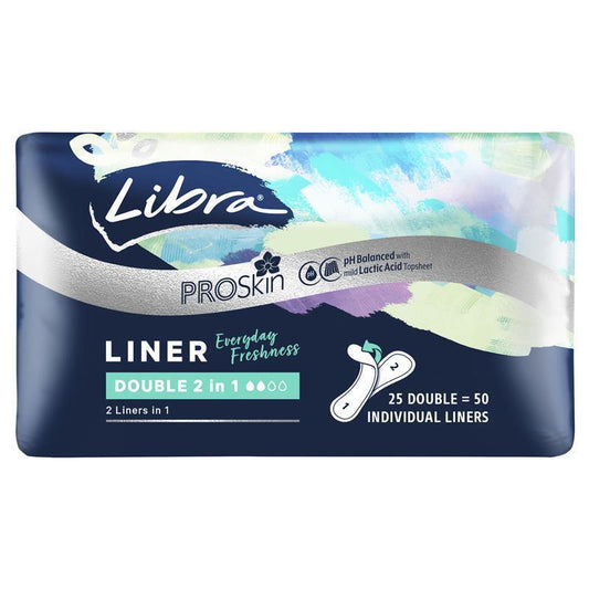 Libra Flexi 2-in-1 Thin Double Liners with BodyFit, 25 Pack