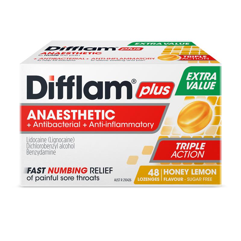Difflam Sore Throat Sugar Free Honey And Lemon Lozenges - 48 Count