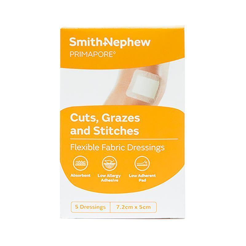 Primapore Flexible Fabric Dressing 7.2cm x 5cm - Comfortable Wound Care (5 Pack)