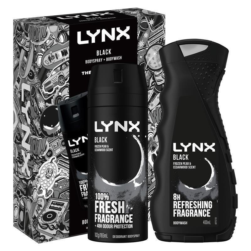 Lynx Black Duo Gift Set – 165ml Body Spray & 400ml Bodywash for Men