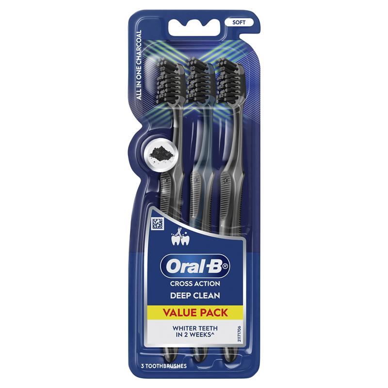 Oral B Toothbrush Cross Action All In One Charcoal 3 Pack