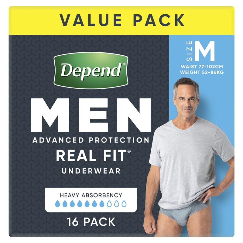 Depend Real Fit Disposable Underwear for Men - Medium, 16 Pack