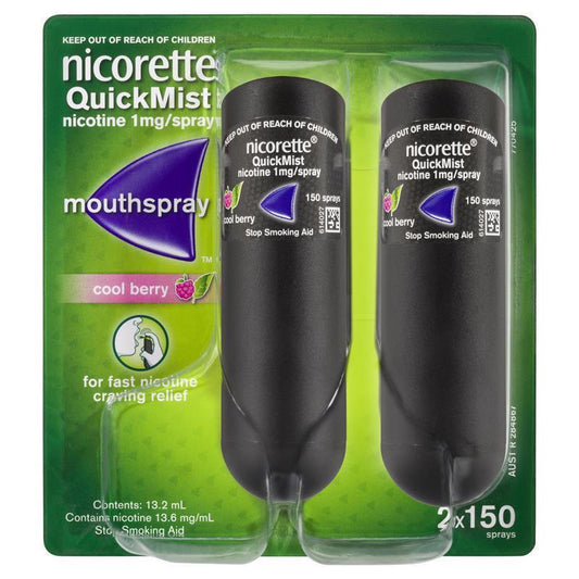 Nicorette Quit Smoking QuickMist Nicotine Mouth Spray - Cool Berry (2 x 150 Sprays)