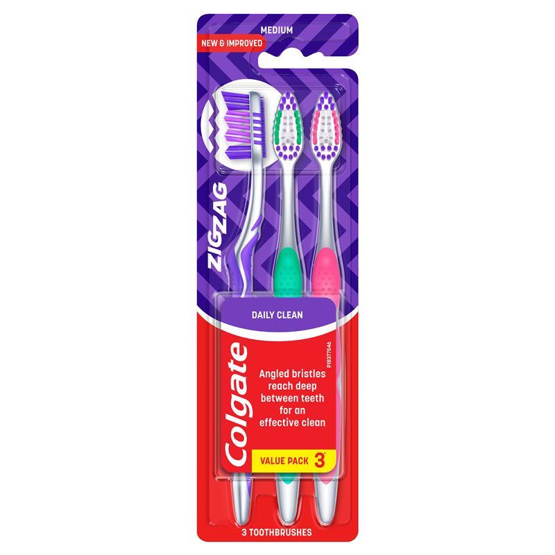 Colgate Toothbrush Zig Zag Daily Clean Medium Value 3 Pack
