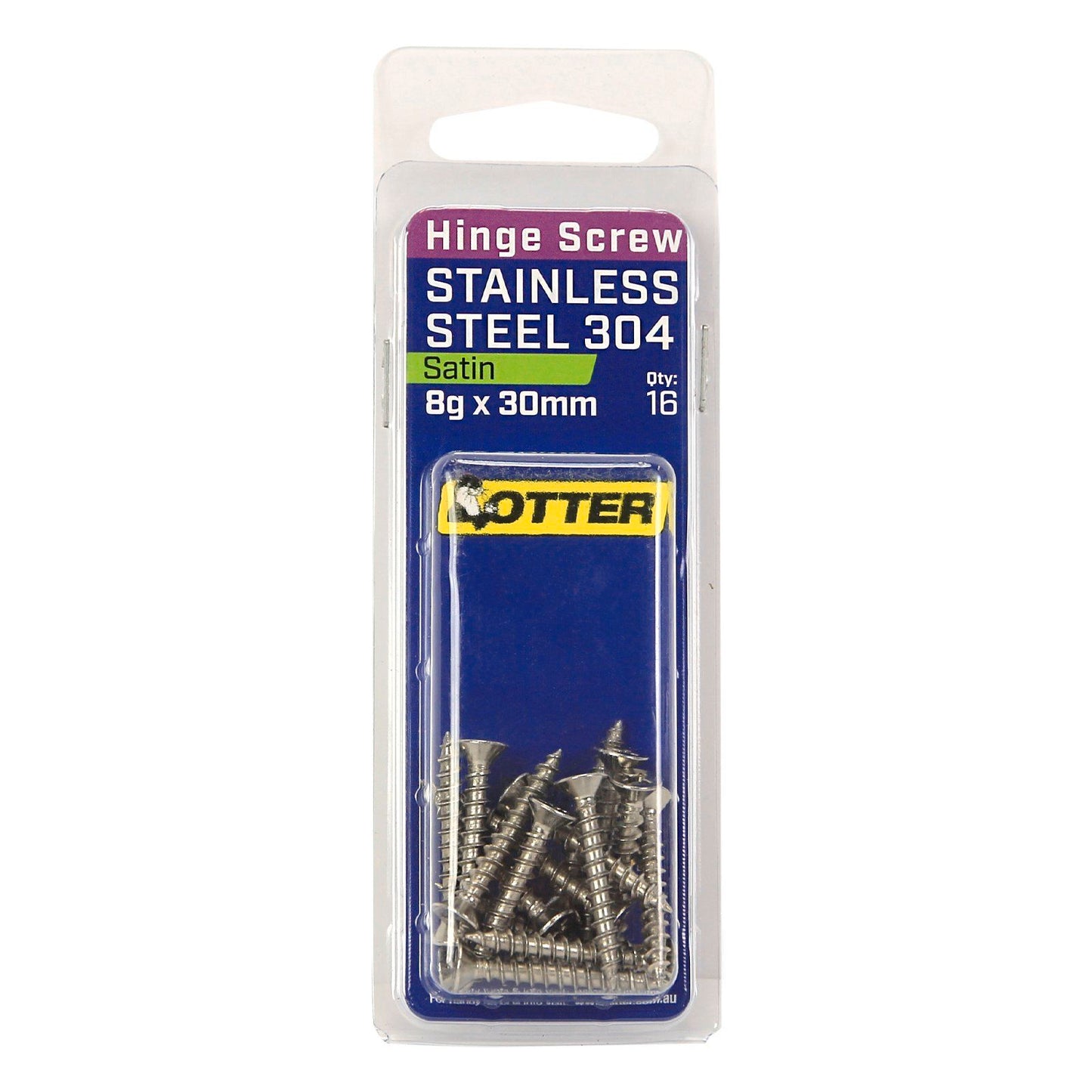 Otter Satin Stainless Steel Hinge Screws - 8 x 30mm - 16 Pack