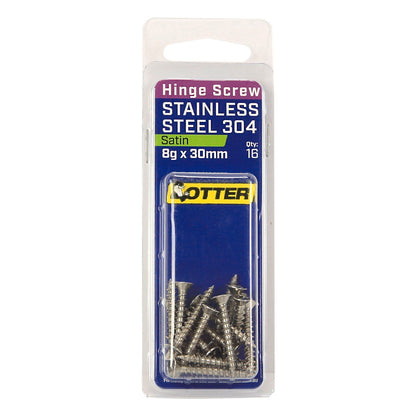 Otter Satin Stainless Steel Hinge Screws - 8 x 30mm - 16 Pack