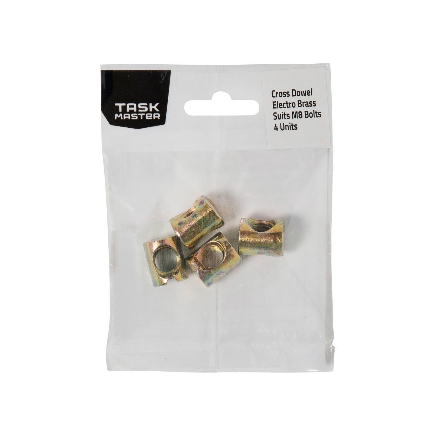 Taskmaster M8 Electro Brass Cross Connector Dowel - 10 x 15mm - 4 Pack