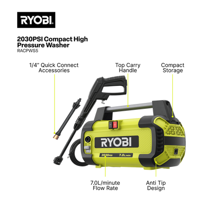 Ryobi Compact High Pressure Washer - 2030 PSI - 6.4kg