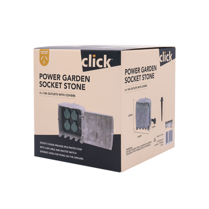 Click Power Garden Socket - 4 Outlet - 1.5m - Stone Grey
