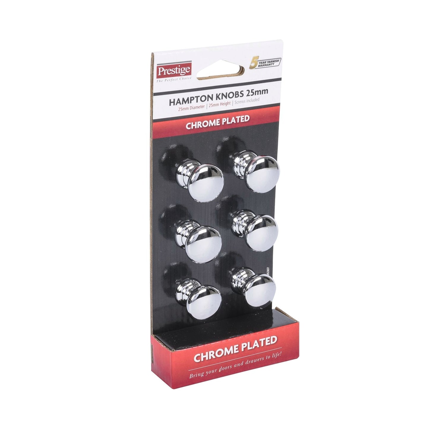 Prestige Chrome Plated Hampton Knob - 25mm - 6 Pack