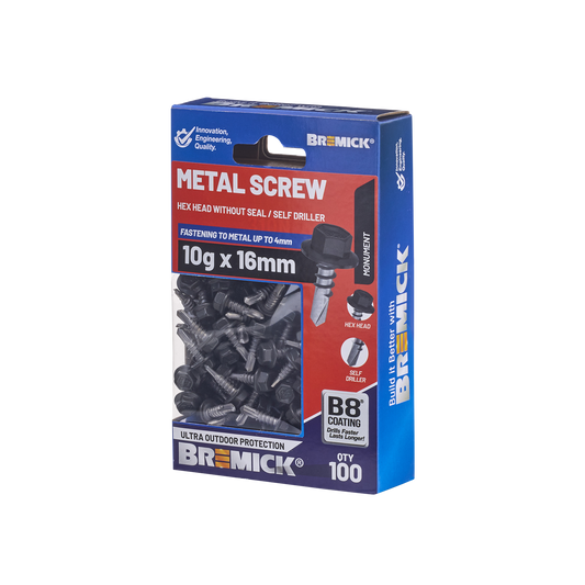 Bremick MO Metal Hex Screw - 10g x 16mm - 100 Pack