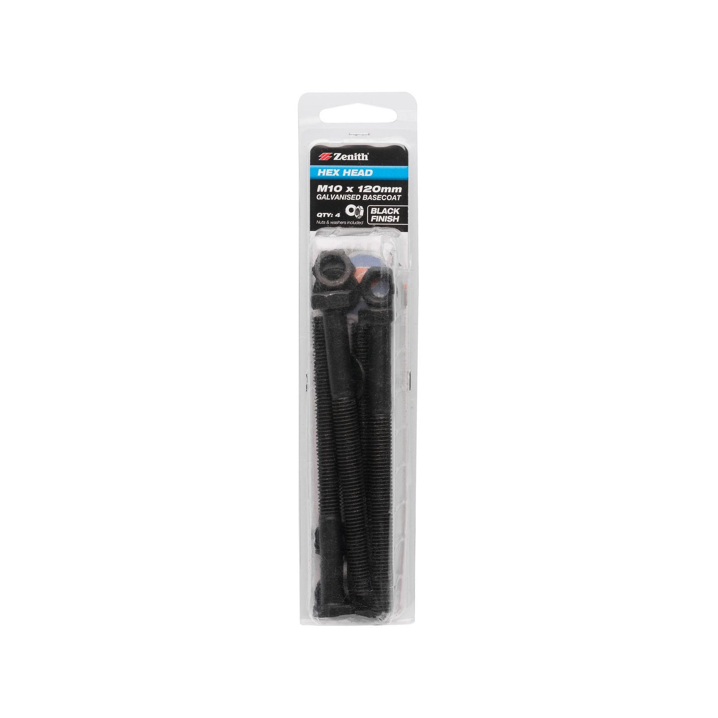 Zenith M10 Black Hex Head Bolt - 120mm - 4 Pack