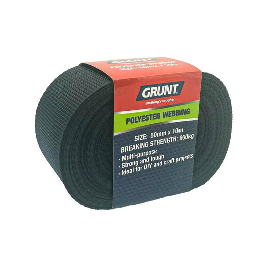 Grunt 50mm x 10m Black Poly Webbing - Strong - Durable - 900kg Strength