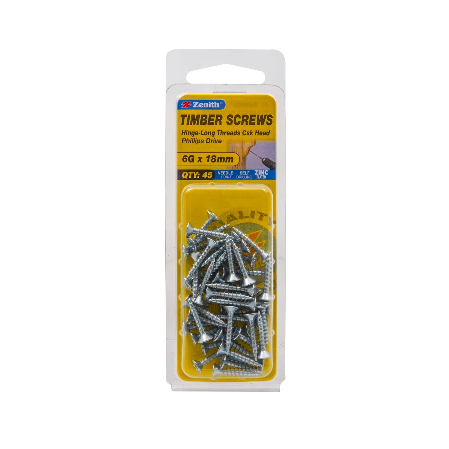 Zenith Timber Screws - 6g x 20mm - Zinc - 45 Pack