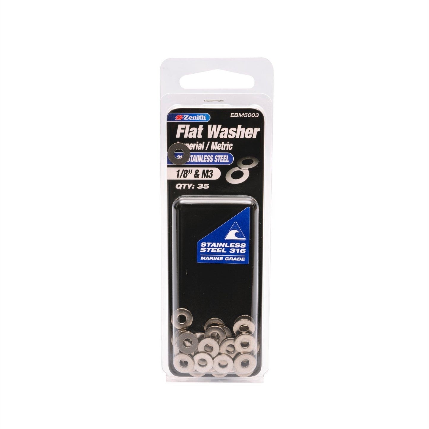 Zenith Flat Washer - 1/8" & M3 - Stainless Steel - 35 Pack