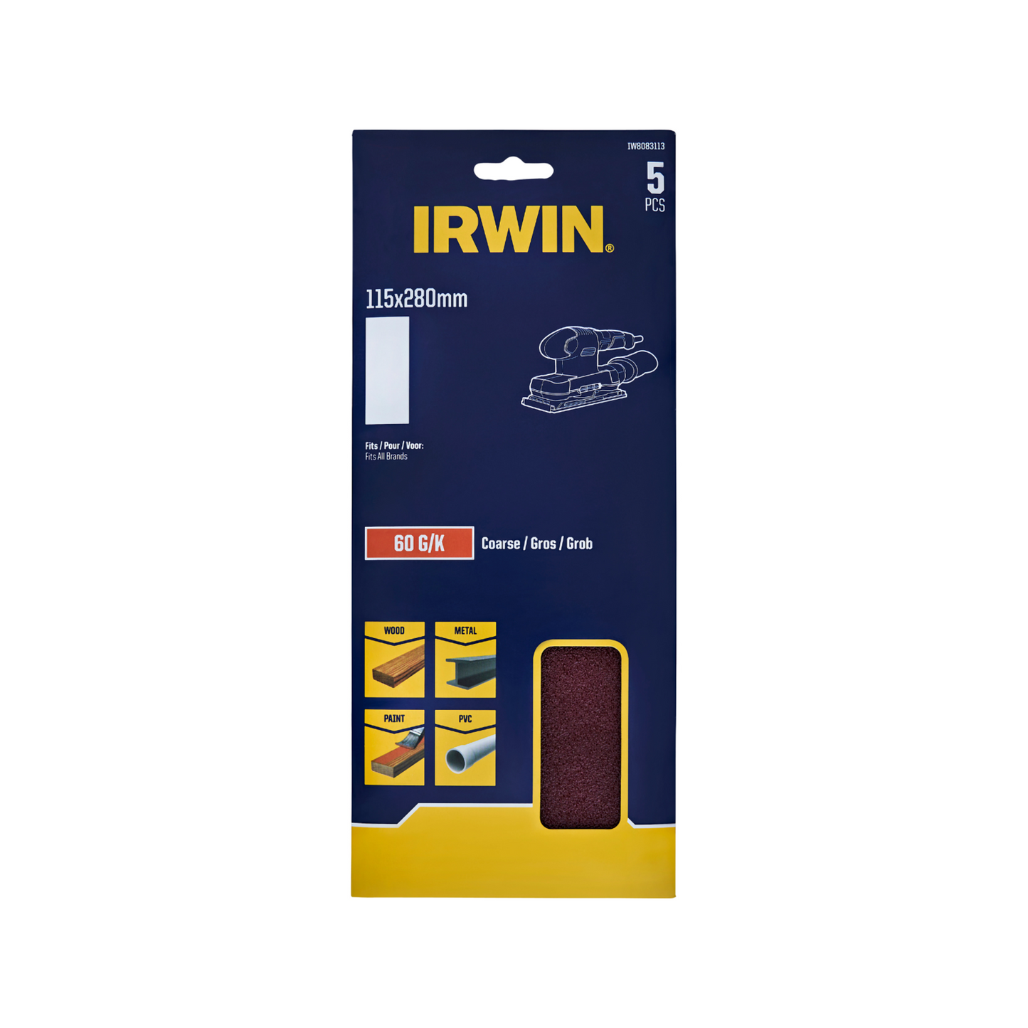 Irwin Sanding Sheets - 60 Grit - 115 x 280mm - 5 Pack