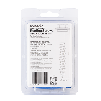 Buildex Roofing Screws - 14g x 100mm - Class 3 - 25 Pack
