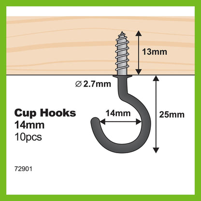 Everhang Cup Hook - 14mm - Steel - Light Duty - 10 Pack