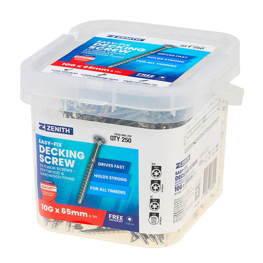 Zenith Easy Fix Decking Screw - T20 10g x 65mm SS304 - 250 Pack