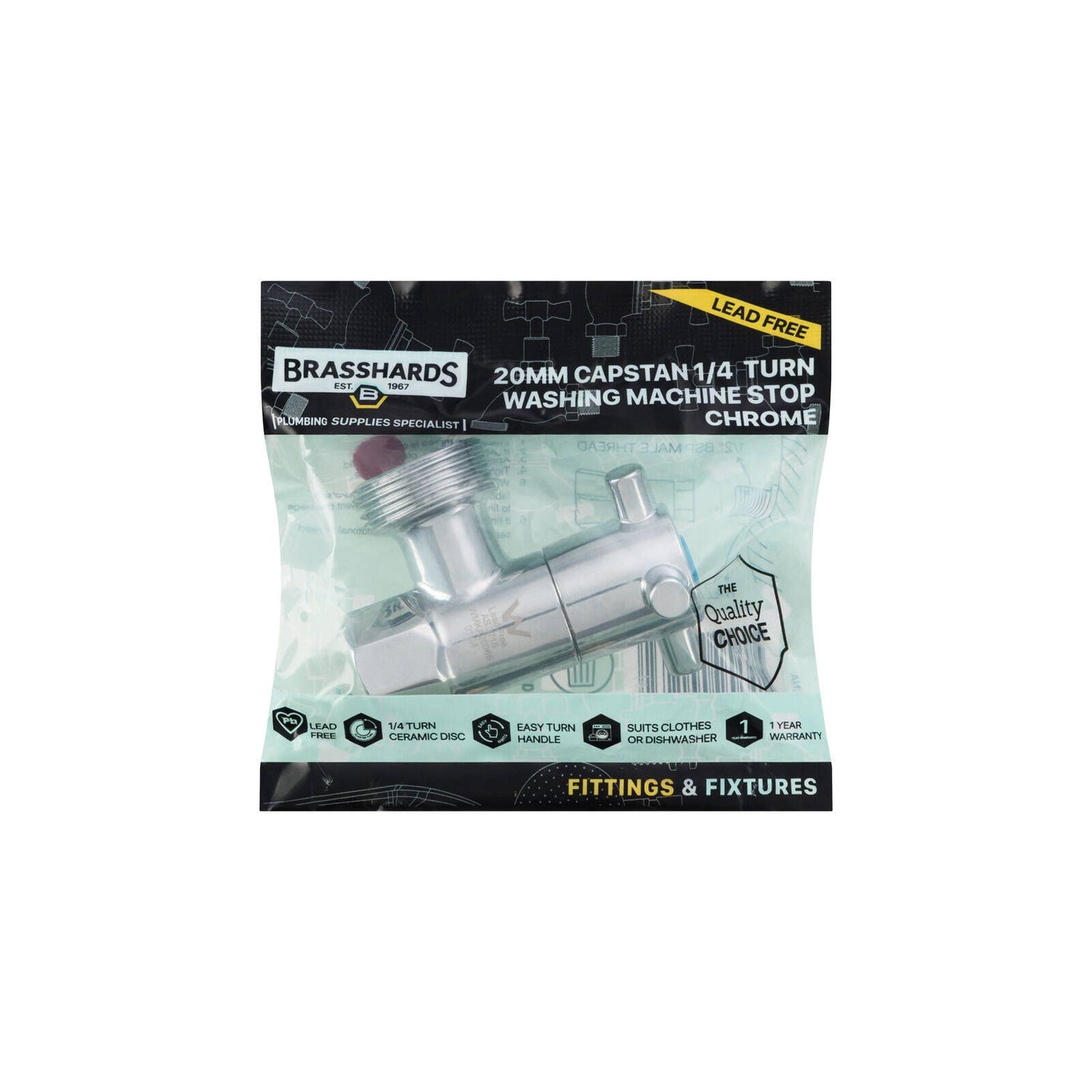 Brasshards Capstan 1/4 Turn Washing Machine Stop - 20mm - Chrome