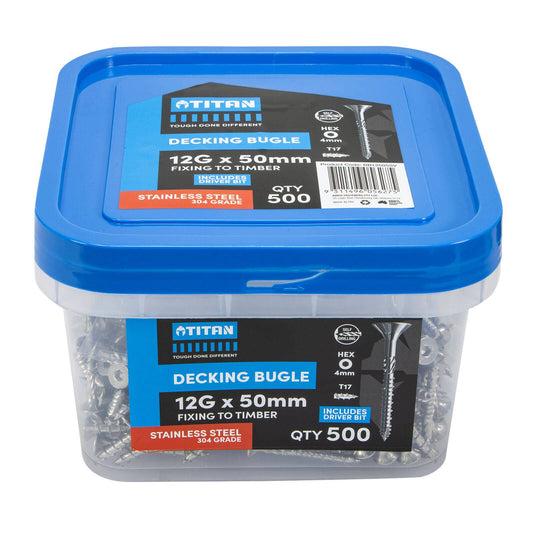 Titan Decking Screws - 12g x 50mm - Stainless Steel - 500 Pack