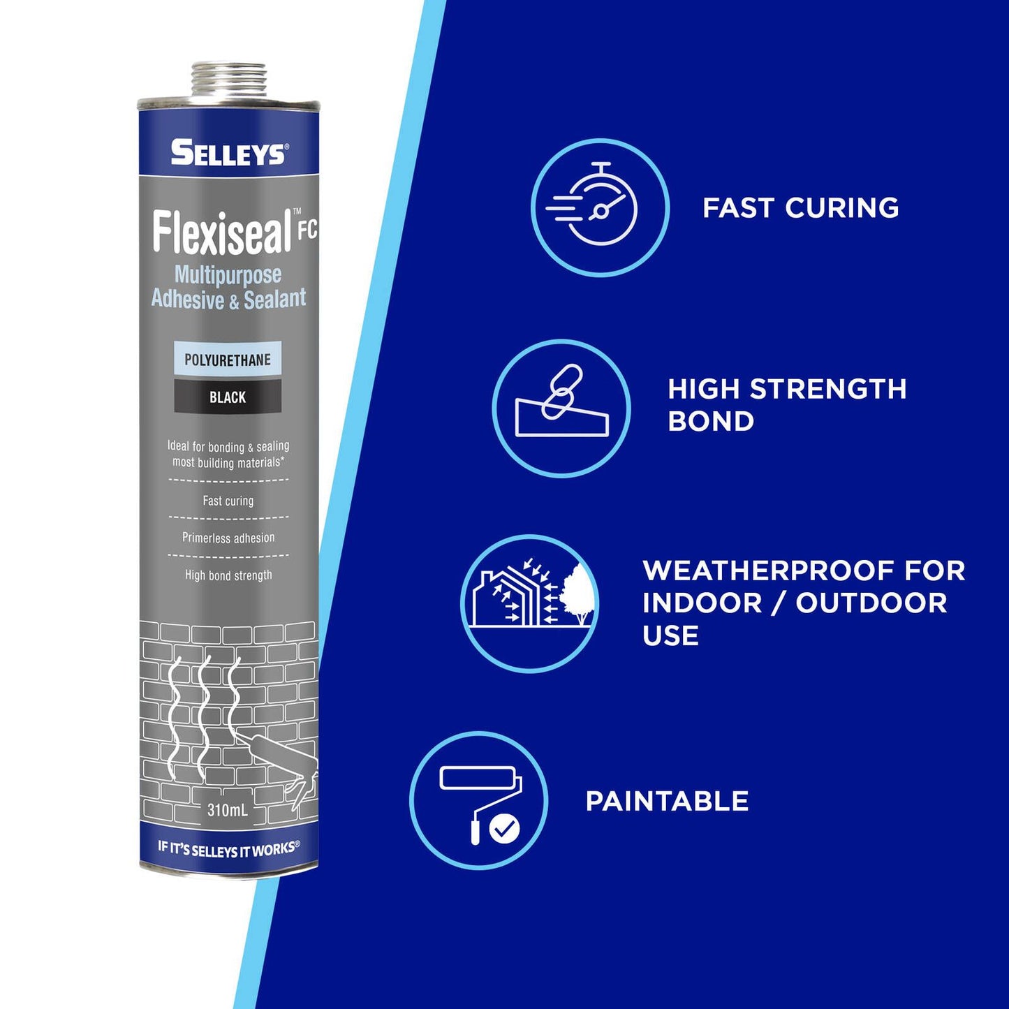 Selleys Black Flexiseal FC Polyurethane Sealant Adhesive - 310ml