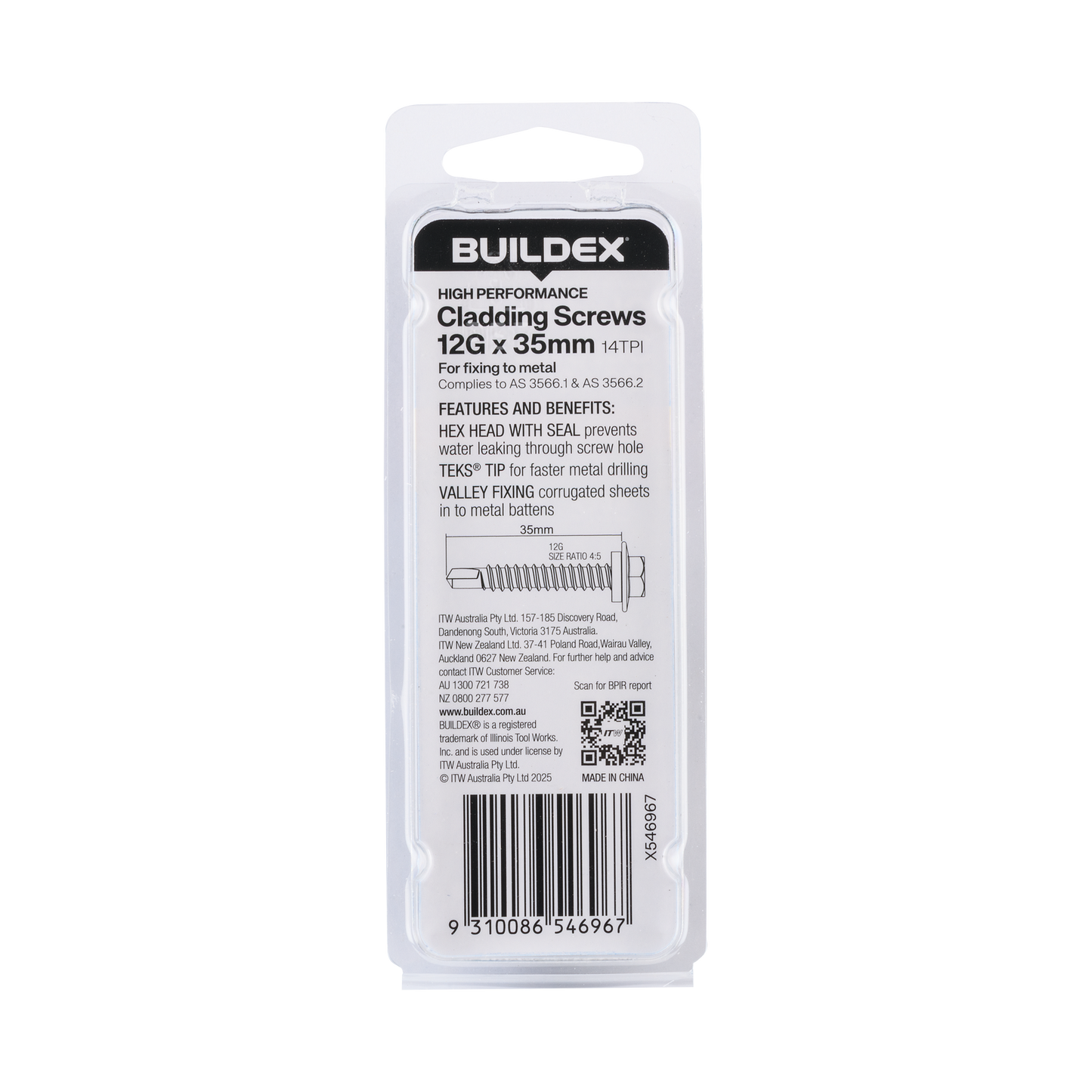 Buildex Roofing Teks Screws - 12g x 35mm - 10 Pack