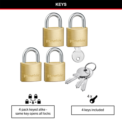 Master Lock 30mm Brass Keyed Padlock 4 Pack - Rust Resistant