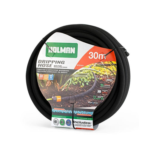 Holman Weeper Hose - 30m - Black - UV Resistant - 3 Flow Discs