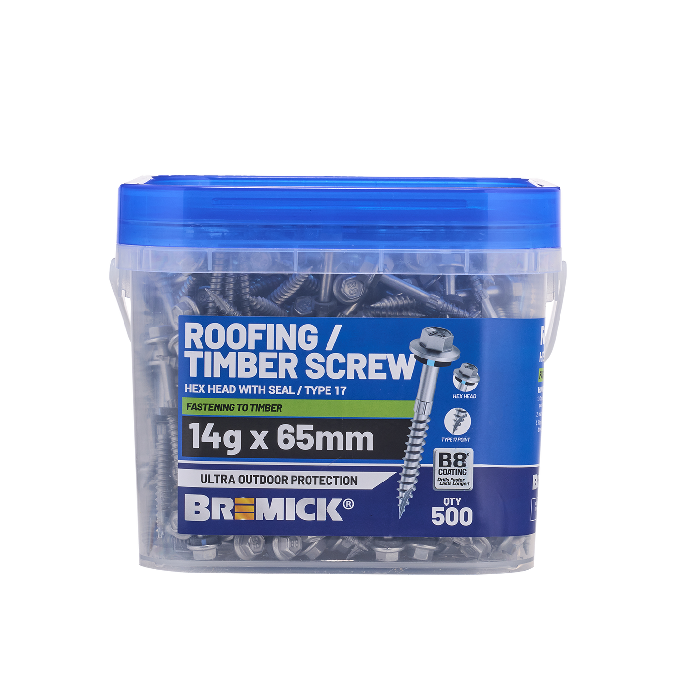 Bremick Hex Roofing Screw - 14g x 65mm - B8 - 500 Pack