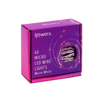 Lytworx 40 Warm White Micro LED Wire Lights - 5.8m Copper - Ambient Glow