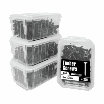 Pinnacle Countersunk Timber Screws - 4 x 25mm - Black