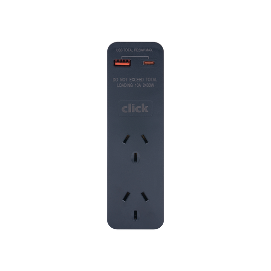 Click Double Adapter with USB Charger - USB-A & USB-C PD20W