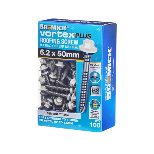 Bremick Vortex Plus Roofing Screw - 6.2 x 50mm - 100 Pack