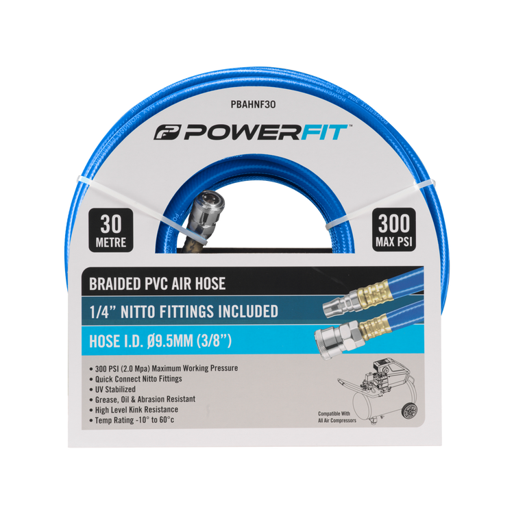 Powerfit 30m Braided Air Hose with Nitto Fittings