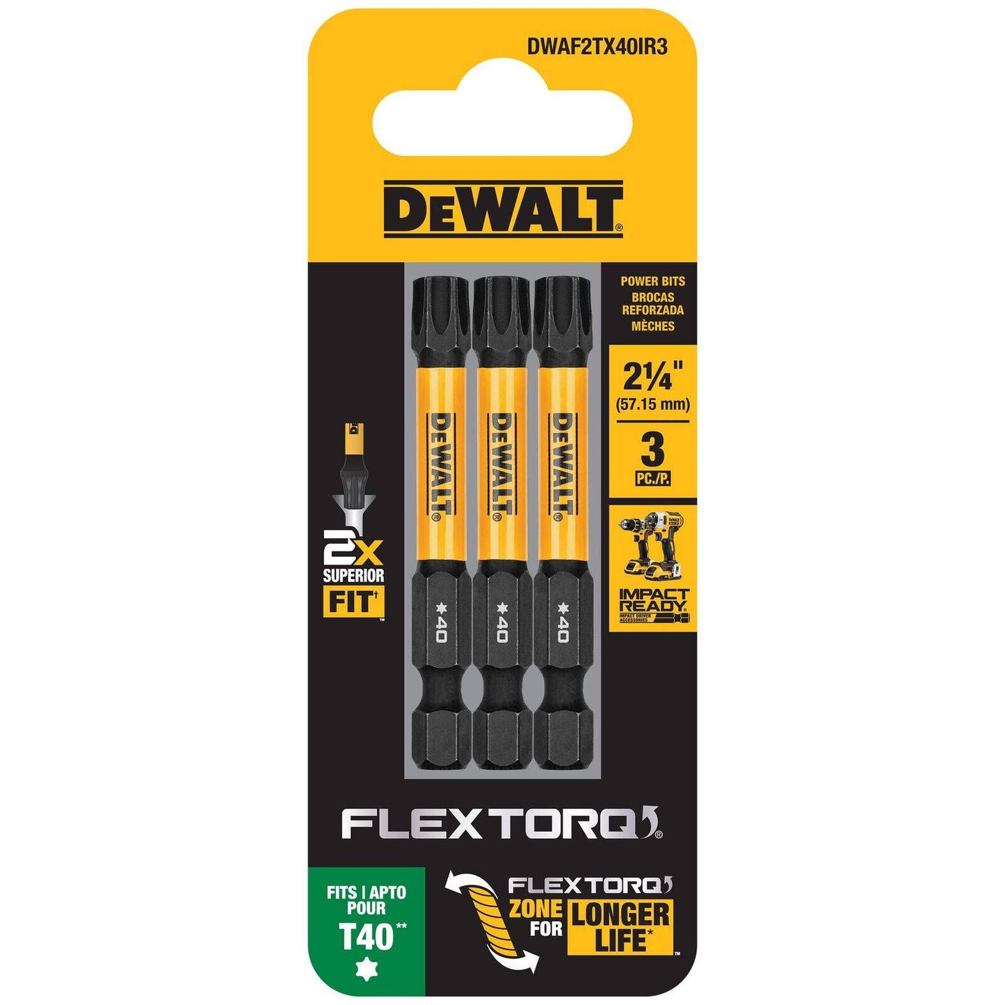 Dewalt Flextorq Screwdriver Bit - 57mm TX40 - 3 Pack