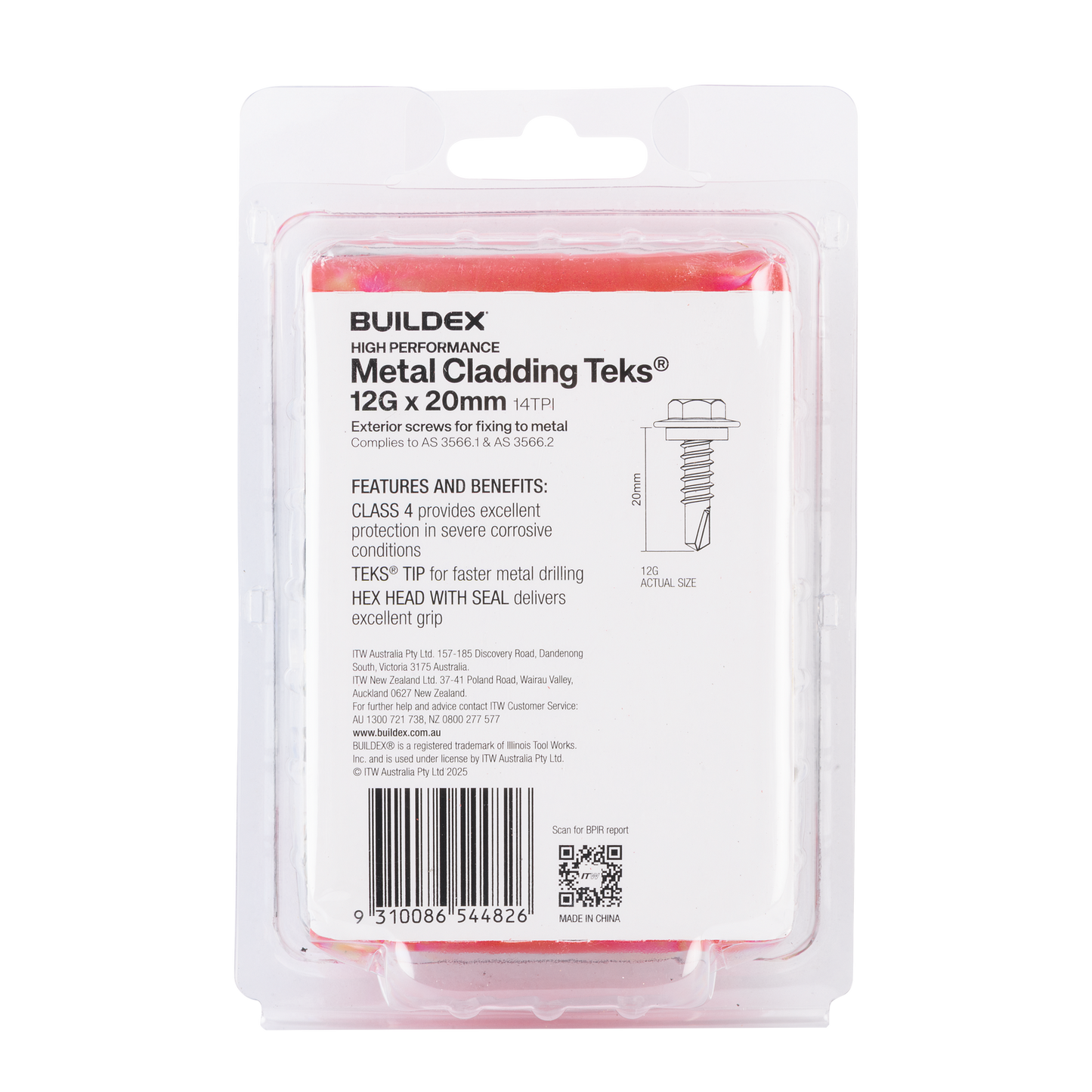 Buildex Cladding Fencing Teks Screws - 12g x 20mm - 100 Pack