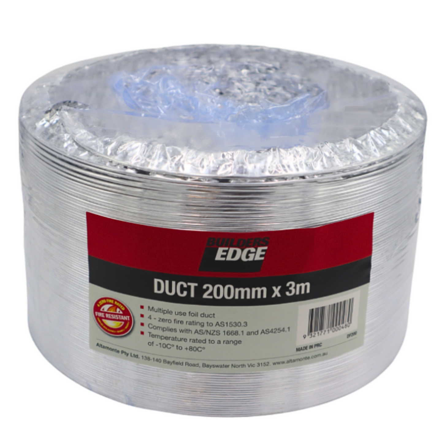 Builders Edge Aluminium Foil Duct - 200mm x 3m