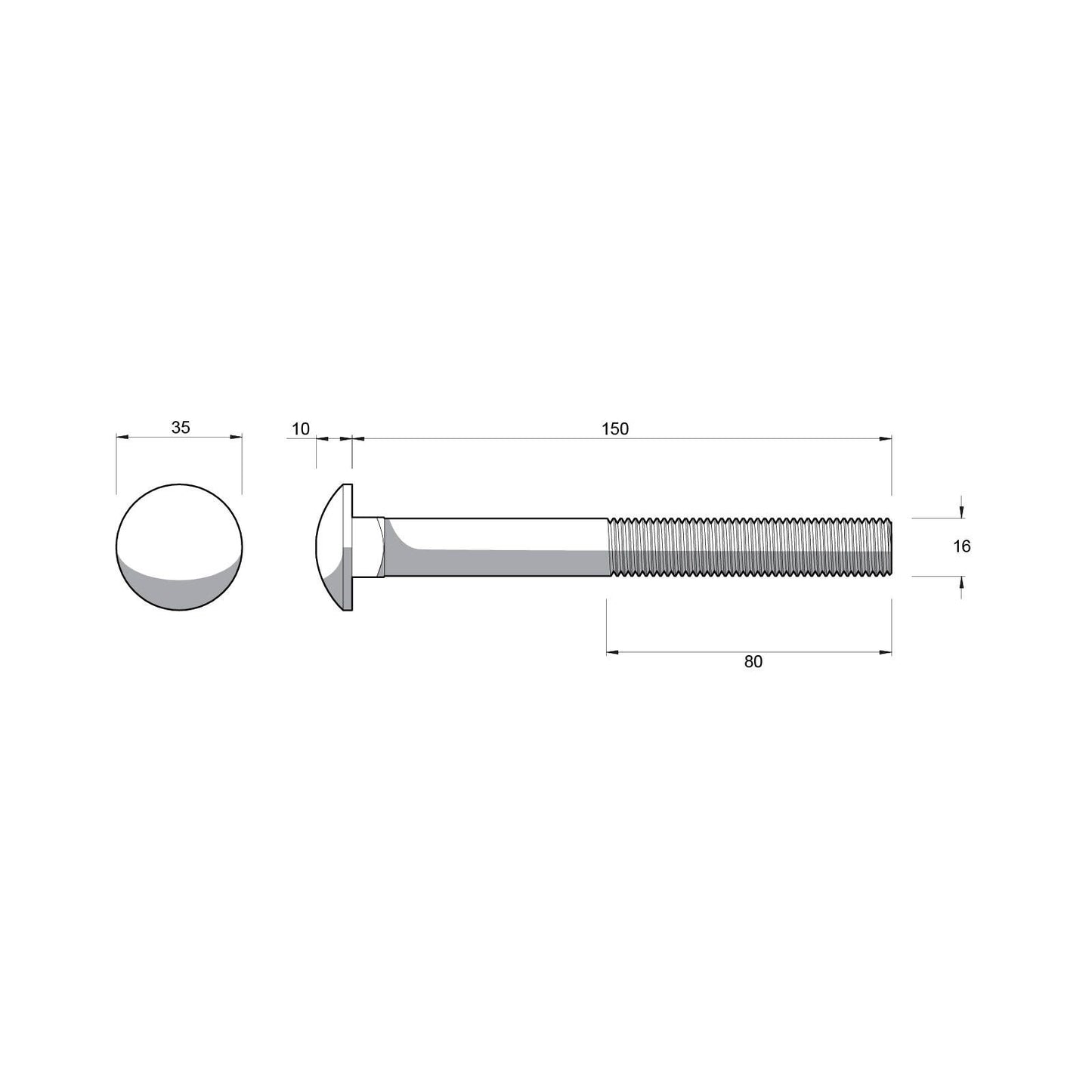 Zenith Hot Dip Galvanised Cup Head Bolts & Nuts - M16 x 150mm - 12 Pack
