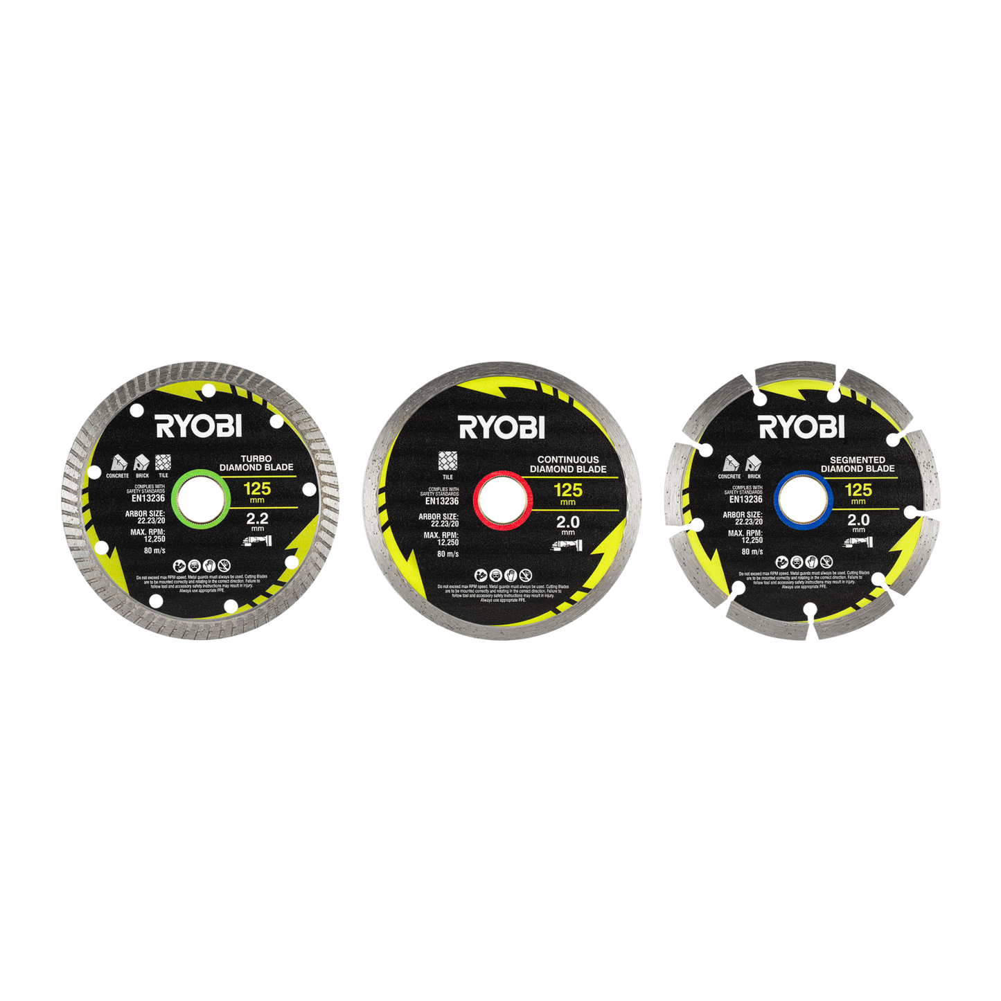 Ryobi Mixed Diamond Blade Set - 125mm - 3 Piece