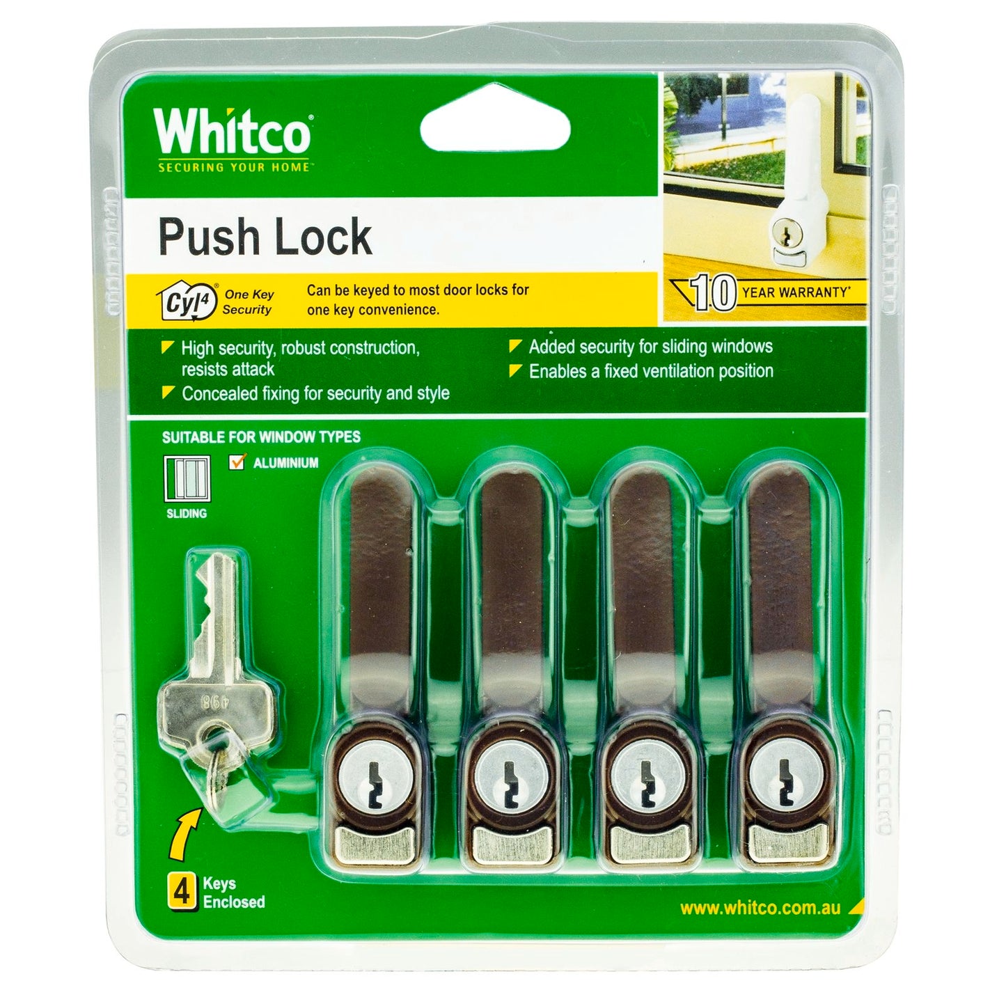 Whitco Sliding Window Lock - 4 Pack