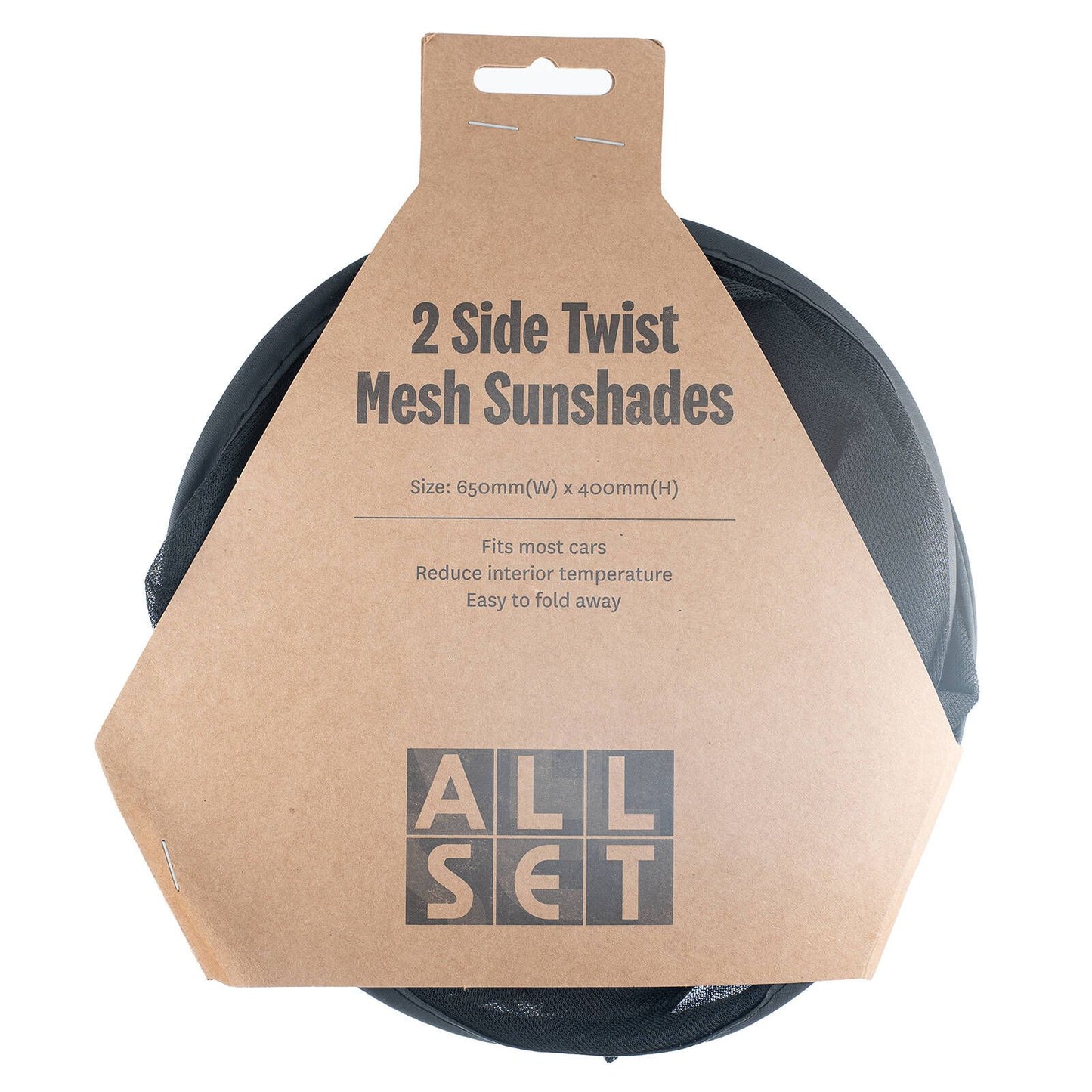 All Set Side Twist Mesh Sunshades - 650 x 400mm - 2 Pack - Black