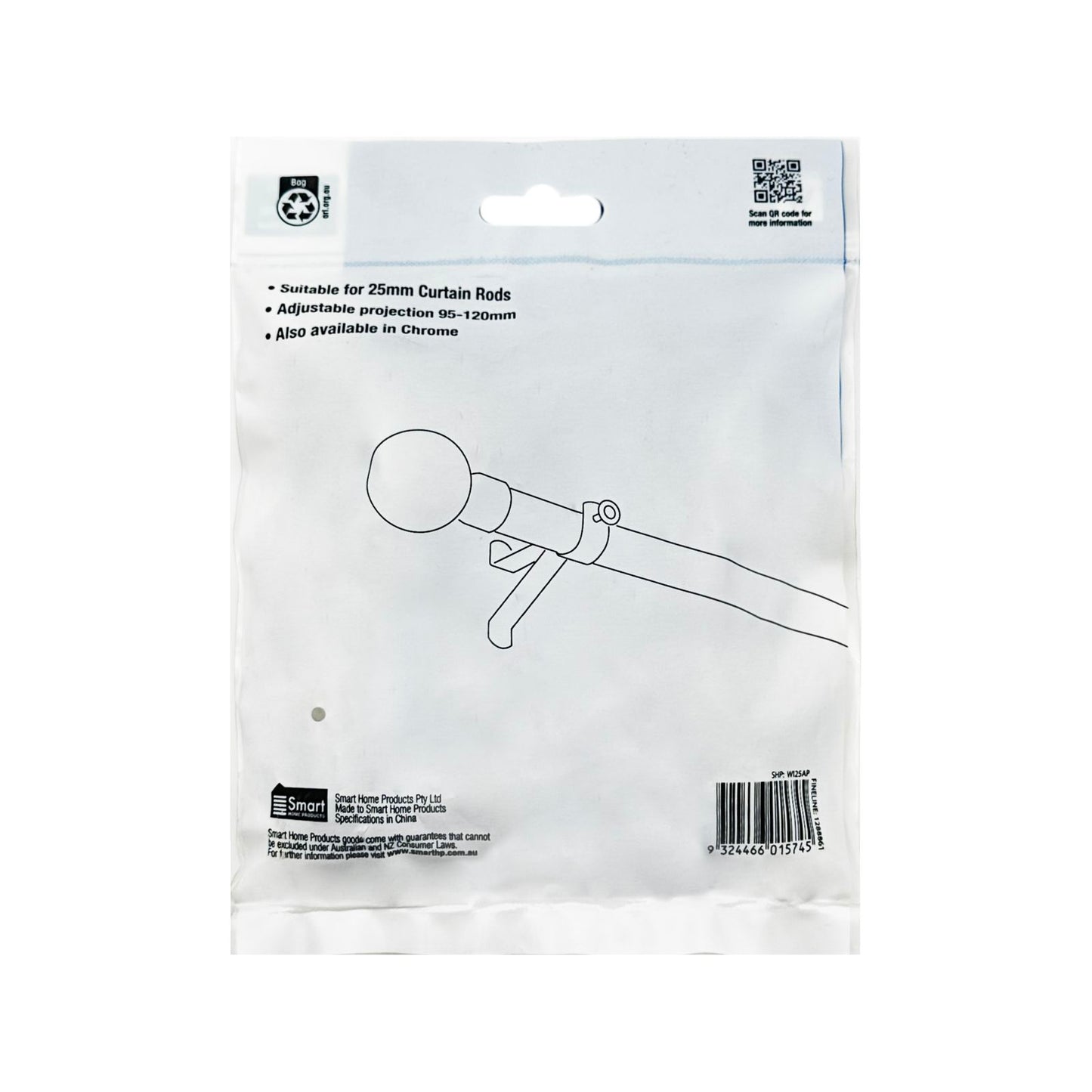 Windoware Black Adjustable Curtain Bracket - 25mm - 2 Pack