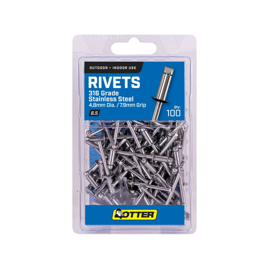 Otter Stainless Steel Rivets - 8 x 9.6mm - 100 Pack