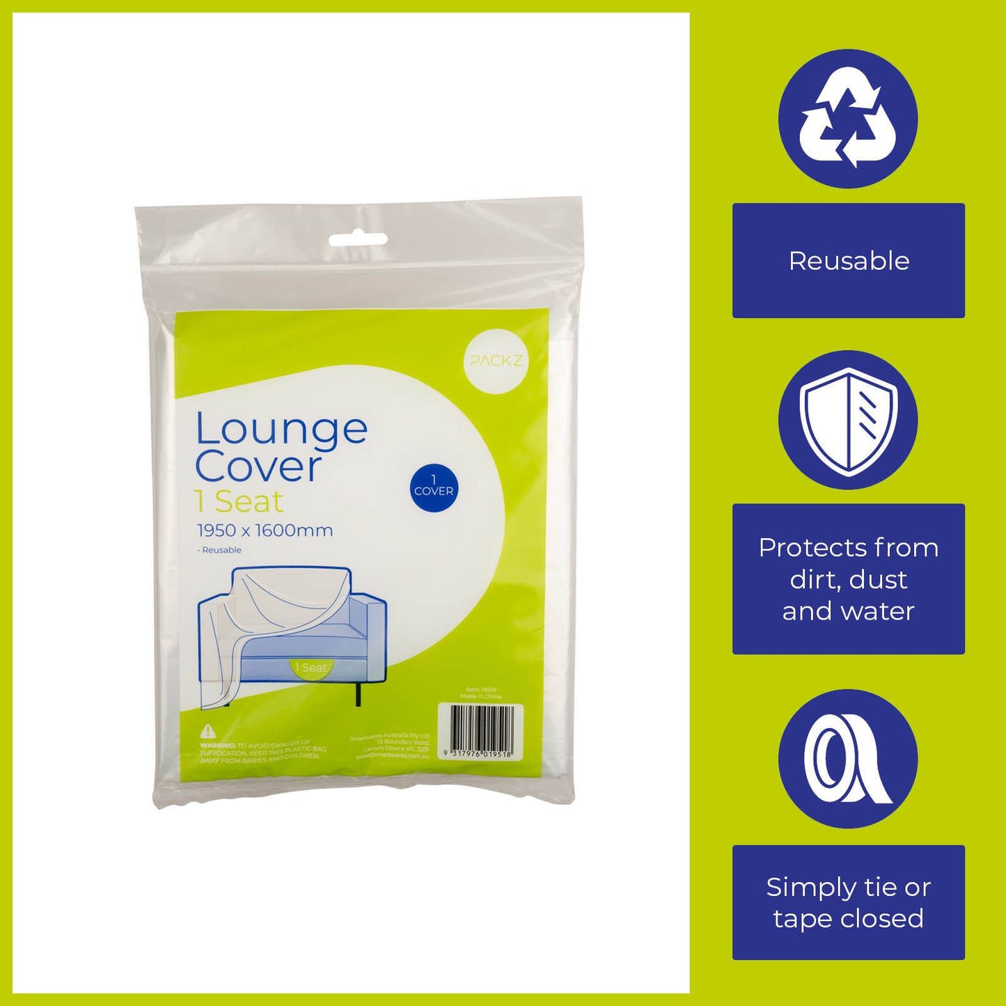 Packz 1 Seat Lounge Cover - 1950 x 1600mm