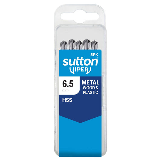 Sutton Tools 6.5mm Viper HSS Metric Drill Bit - For Metal, Wood & Plastics - 5 Pack