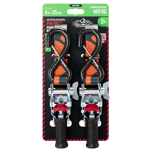 Quickloader Rebel Ratchet Strap - 25mm x 4m - 400kg - 2 Pack - Orange