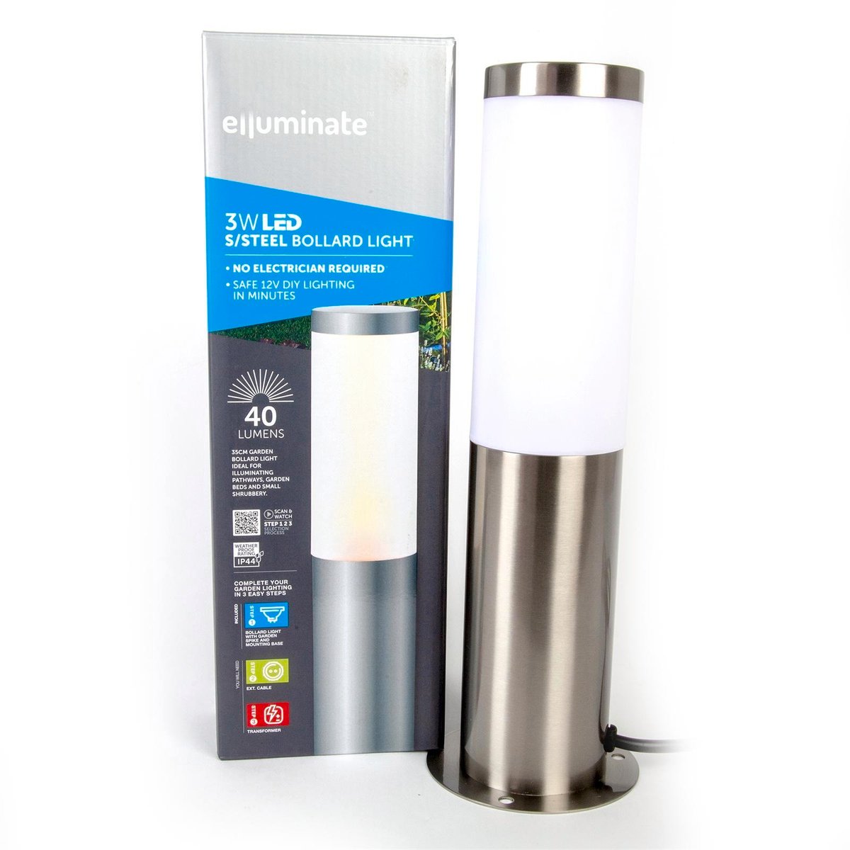 Elluminate Garden Bollard - Warm White - 75mm Stainless Steel - Safe