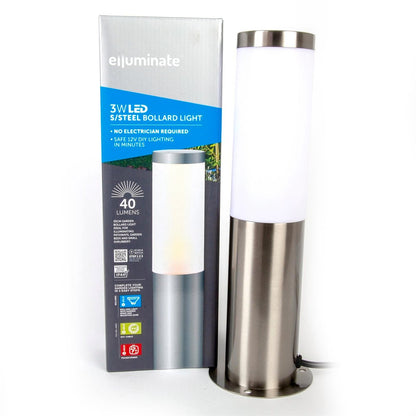 Elluminate Garden Bollard - Warm White - 75mm Stainless Steel - Safe