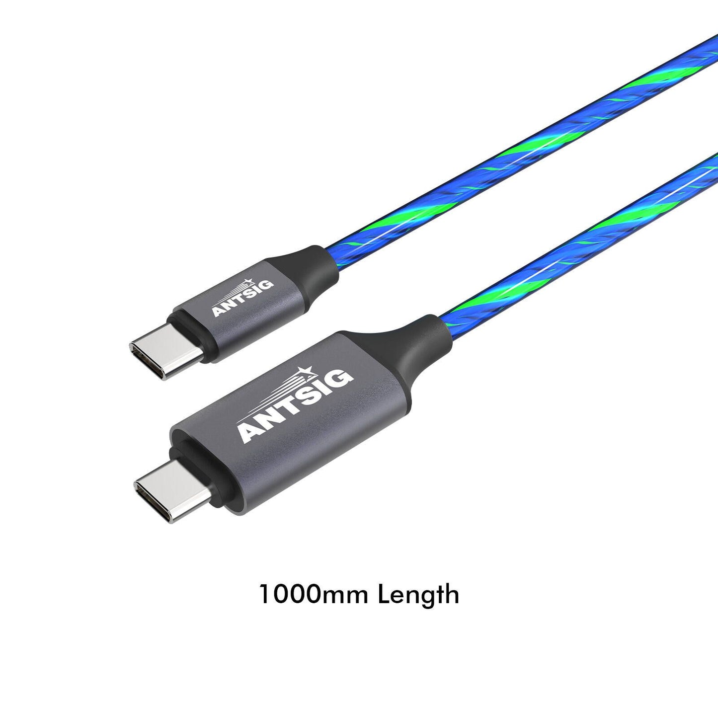 Antsig USB C to USB C Light Up Cable - 1m - Blue